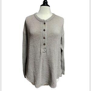 Mittoshop Taupe Waffle Knit Long Sleeve Tunic Top